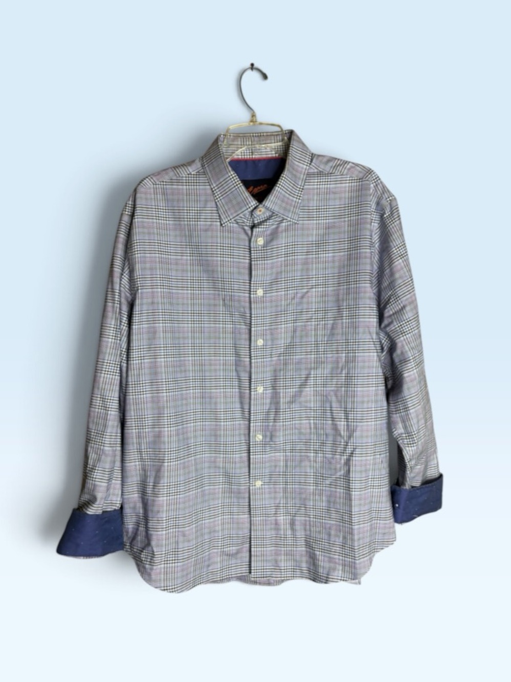 Egara Men's XL Blue Purple Plaid Slim Fit Stretch Non Iron Dress Shirt